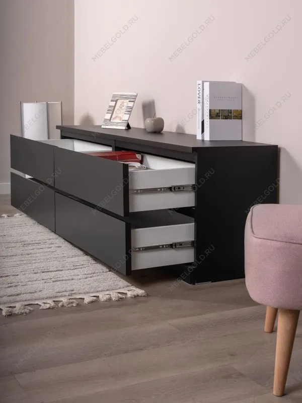 Комод Варма, 4 ящика, горизонтальный, 160х54х40 см, шпон натурального дерева, ясень черный | изображение 6