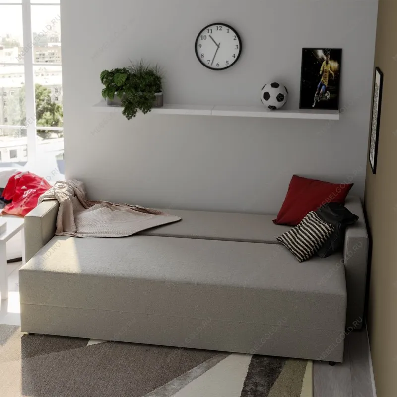 Диван-кровать ВАЛО, 227х101х78 см, бежево-серый | изображение 1