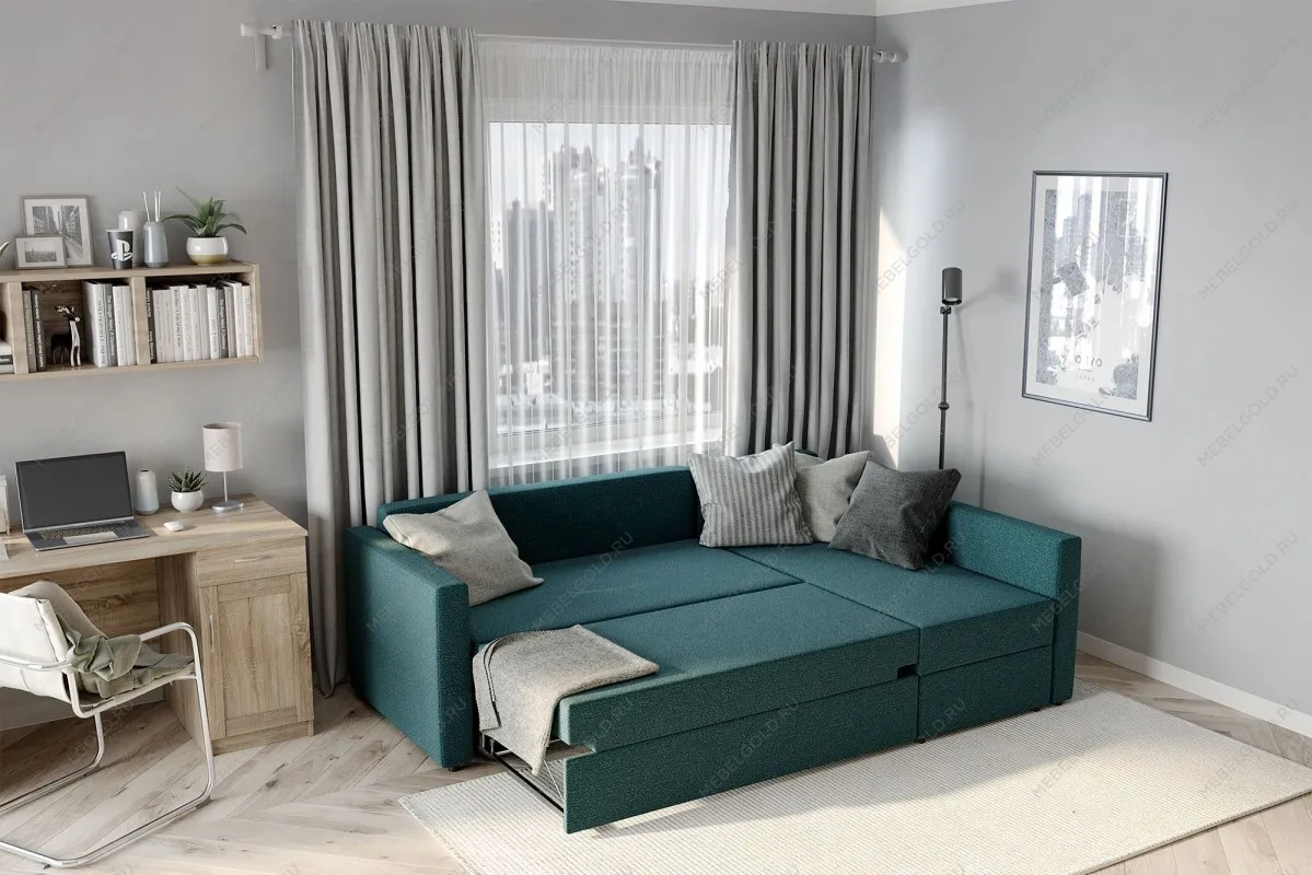 Диван-кровать ВАЛО, 230х91х72 см, сине-зеленый | изображение 1