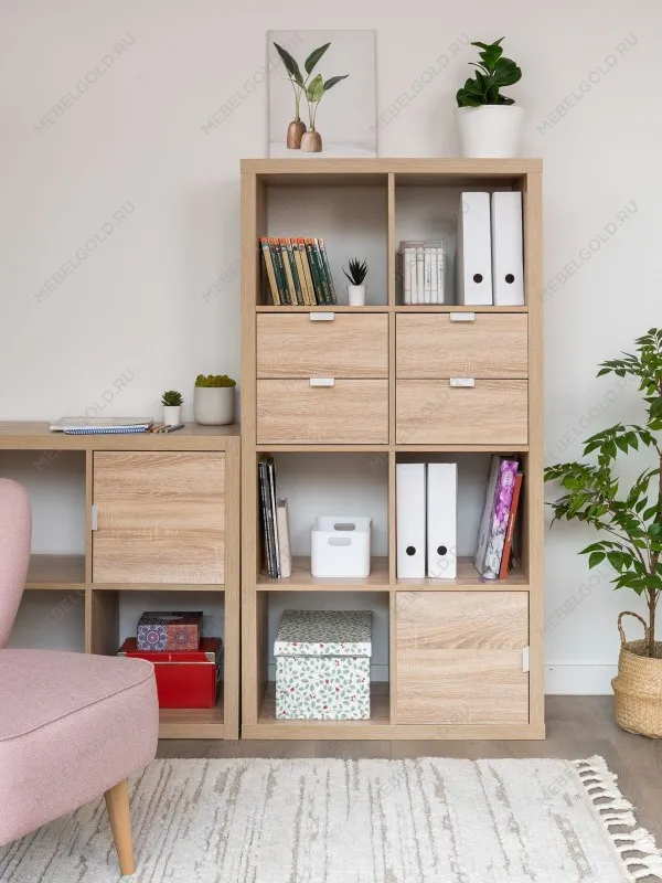 Модуль с двумя ящиками , для стеллажа ФОРА, ручка металл, 33х33х37, дуб беленый | изображение 9