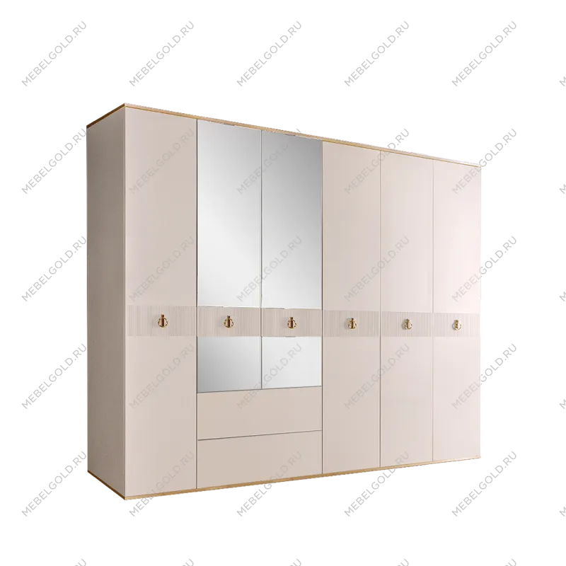 Шкаф 6-ти дверный с зеркалом, с ящиками Римини СОЛО (Слоновая кость/Золото) РМШ1/61(s)