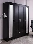 Шкаф Сириус, 4 двери и 1 ящик с зеркалами, 156х50х190 см, черно-коричневый, дуб венге | изображение 1