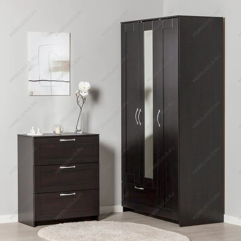 Комод Сириус, 3 ящика, 78х41х94 см, дуб венге, черно-коричневый | изображение 2