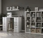 ИНГАР стол письменный ИКЕА / IKEA белый, 140x75, с двумя высокими тумбами | изображение 3