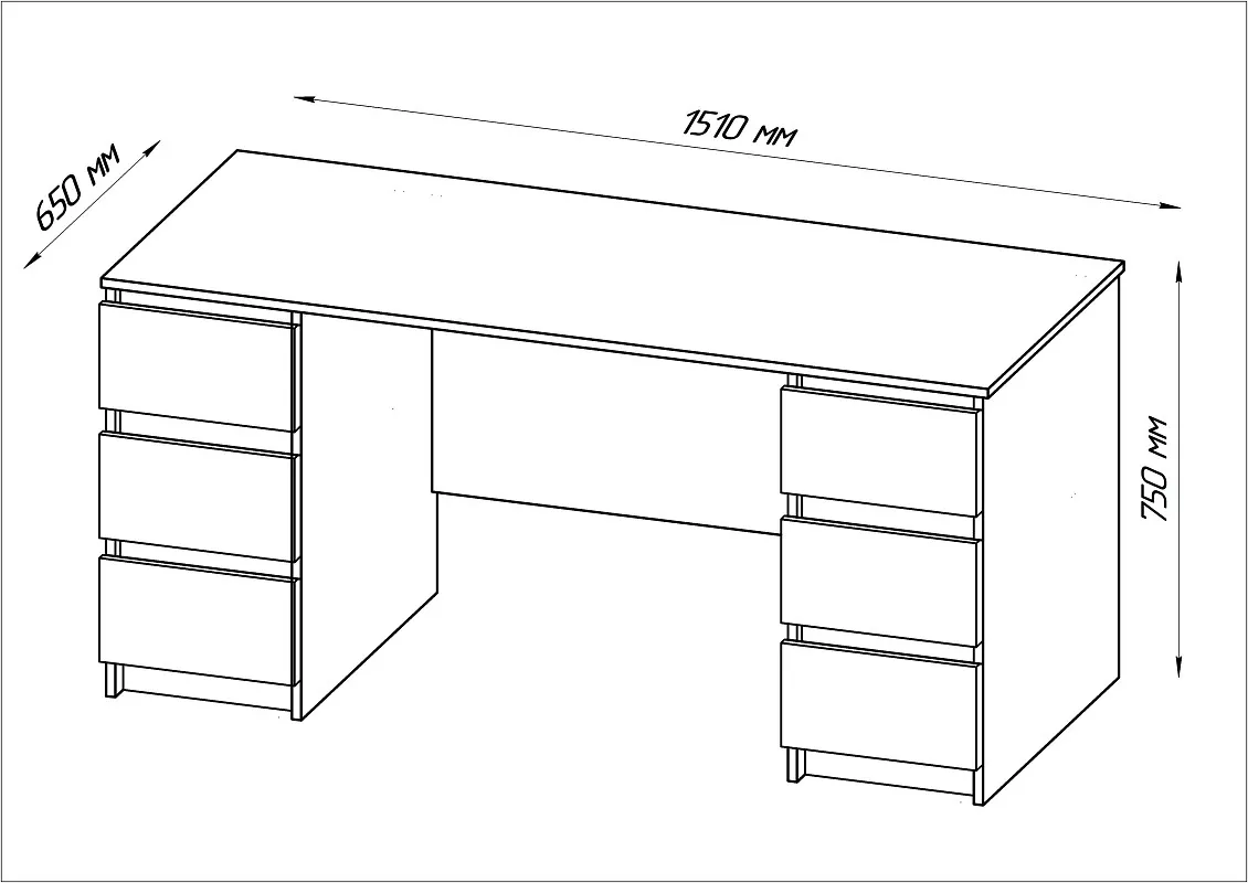 Стол письменный Кастор, 6 ящиков, 151х65х75 см, серый | изображение 12