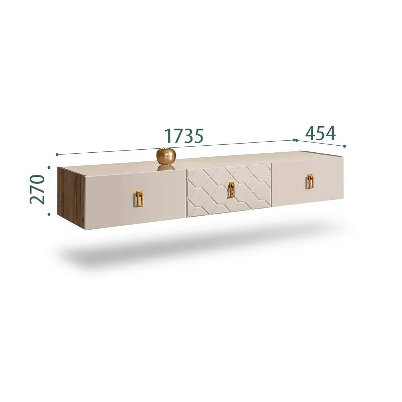 Тумба телевизионная 1.6м Bogemia Woodline Fly Fa (Ваниль) (Lakobel/Золото) БМТ-1[10]