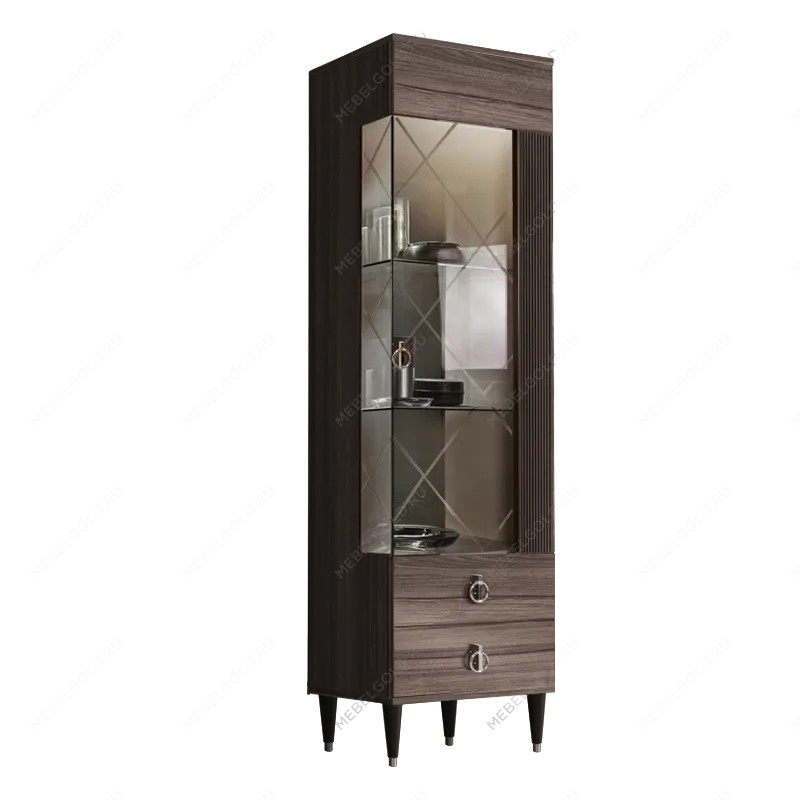 Витрина 1-ств. Римини СОЛО (Орех империя/Серебро) (Правая) РМВ1-1С(s)