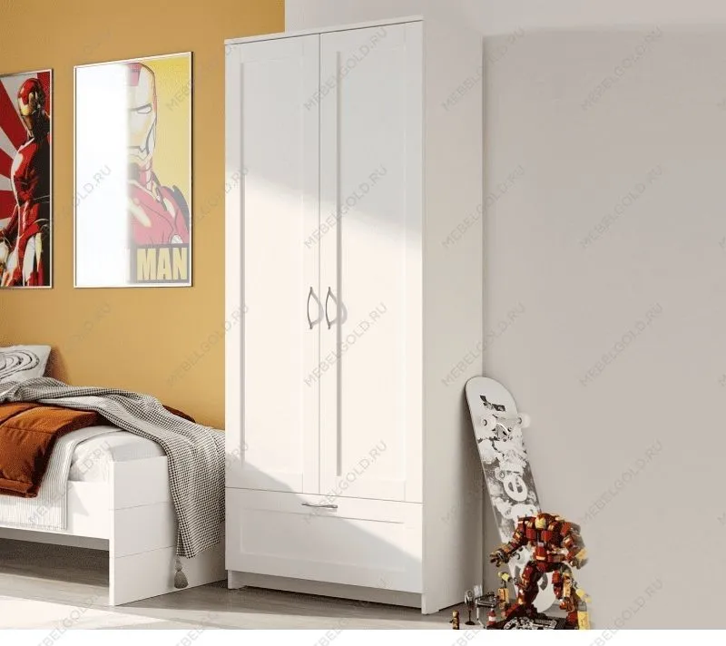 БРИМНЭС / СИРИУС Шкаф ИКЕА / IKEA для одежды 2 двери и 1 ящик белый | изображение 4