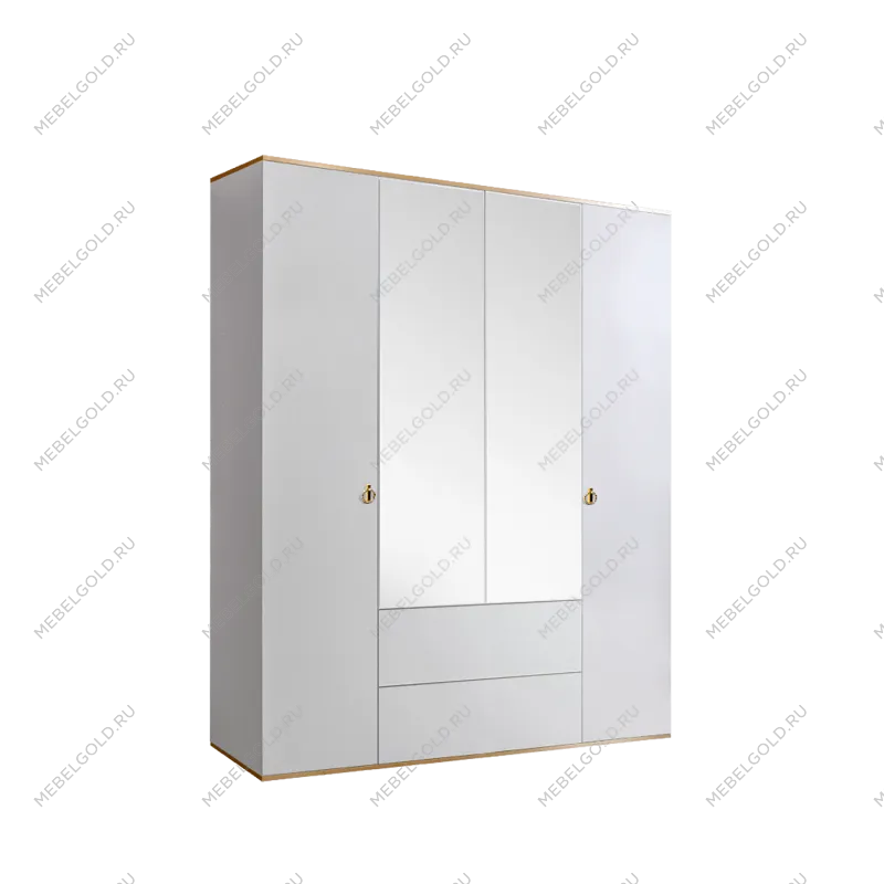 Шкаф 4-х дверный с зеркалом, с ящиками Римини (Белый/Золото) РМШ1/41