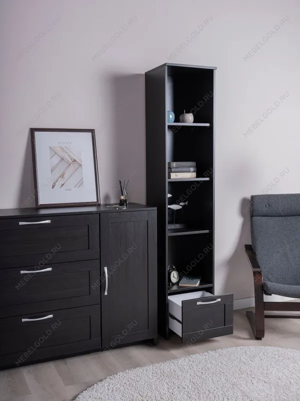 Стеллаж Сириус, 1 ящик, 39х35х190 см, черный, дуб венге | изображение 3