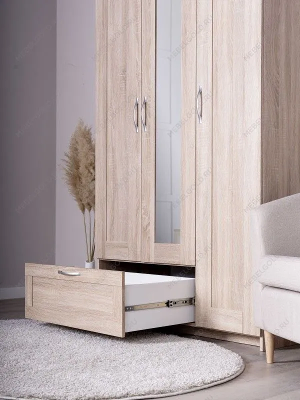 Шкаф Сириус, 3 двери и 1 ящик с зеркалом, 117х59х220 см, дуб сонома | изображение 4