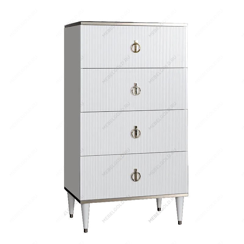 Комод 4 ящика Римини СОЛО (Белый/Серебро) РМКМ-6(s)