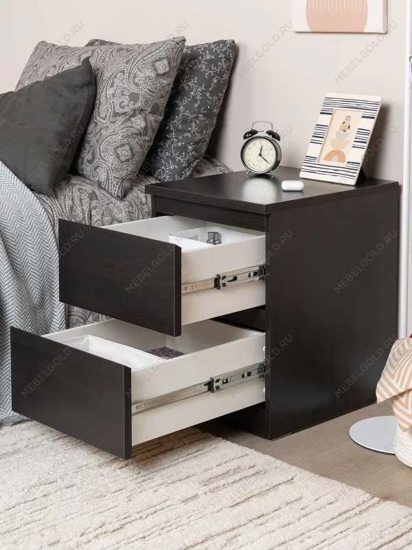 Тумба прикроватная Мальта, 2 ящика, 48х40х54 см, черная, дуб венге | изображение 5