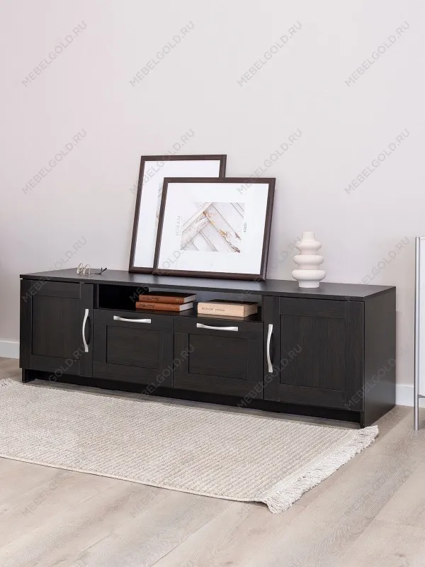 Тумба для ТВ Сириус, 2 двери и 2 ящика, 156х41х47 см, дуб венге, черно-коричневая | изображение 5