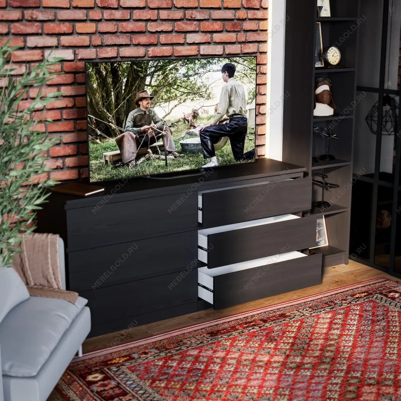 Комод Варма, 6 ящиков, горизонтальный, 160х78х40 см, шпон натурального дерева, ясень черный | изображение 7