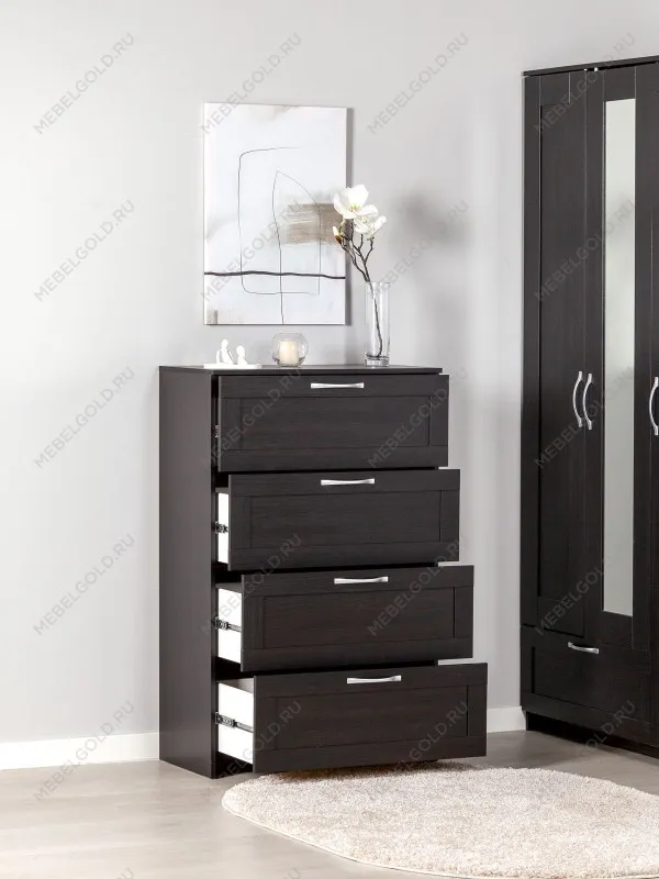 Комод Сириус, 4 ящика, 78х41х123 см, дуб венге, черно-коричневый | изображение 2