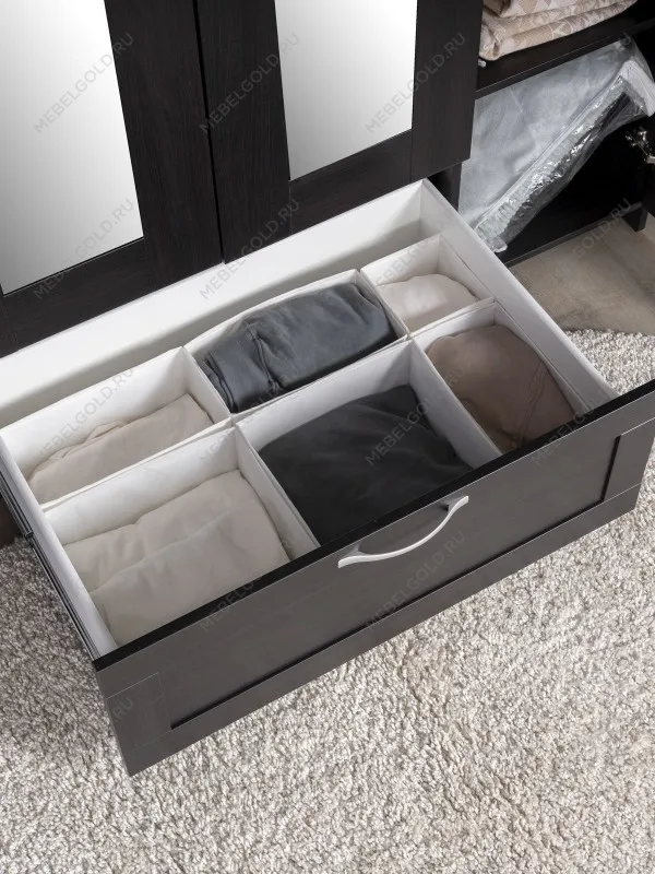 Шкаф Сириус, 4 двери и 1 ящик с зеркалом, 156х59х220 см, черно-коричневый, дуб венге | изображение 6