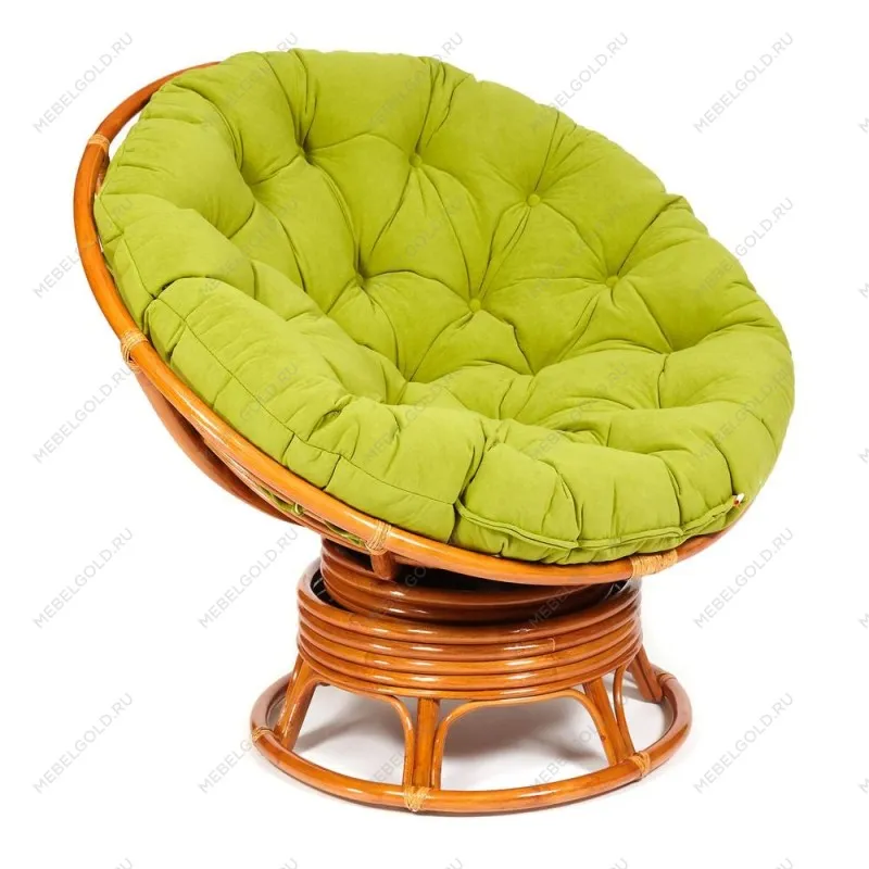 Кресло-качалка Papasan с подушкой Коньяк, флок Олива