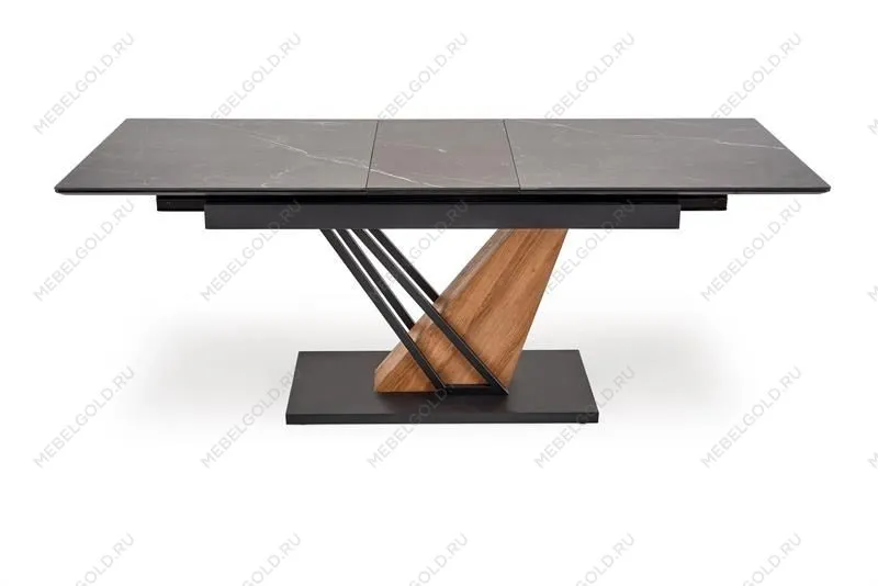 Стол обеденный Halmar VOLANT 140 (черный мрамор/дуб золотой) | изображение 2