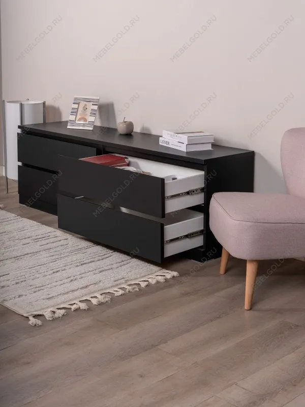 Комод Варма, 4 ящика, горизонтальный, 160х54х40 см, шпон натурального дерева, ясень черный | изображение 4