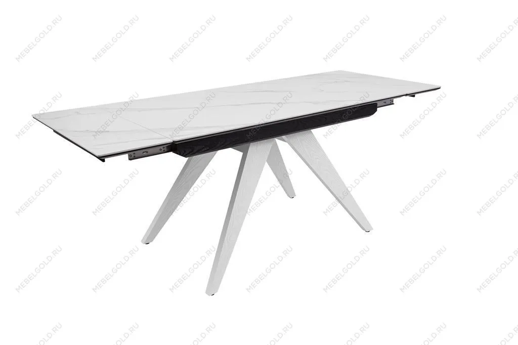 Стол Невада керамика (1400*800+300+300/керамика Gilf white/подстолье черный/ноги белый) | изображение 3