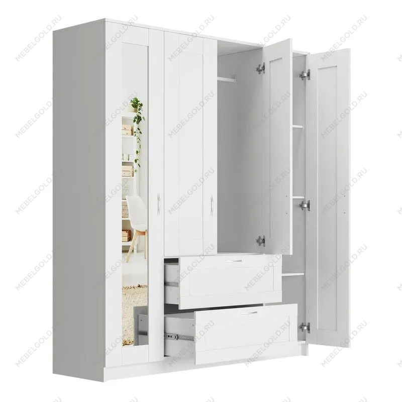 БРИМНЭС / СИРИУС Шкаф ИКЕА / IKEA комбинированный 4 двери и 2 ящика белый (с 1 зеркалом) | изображение 2