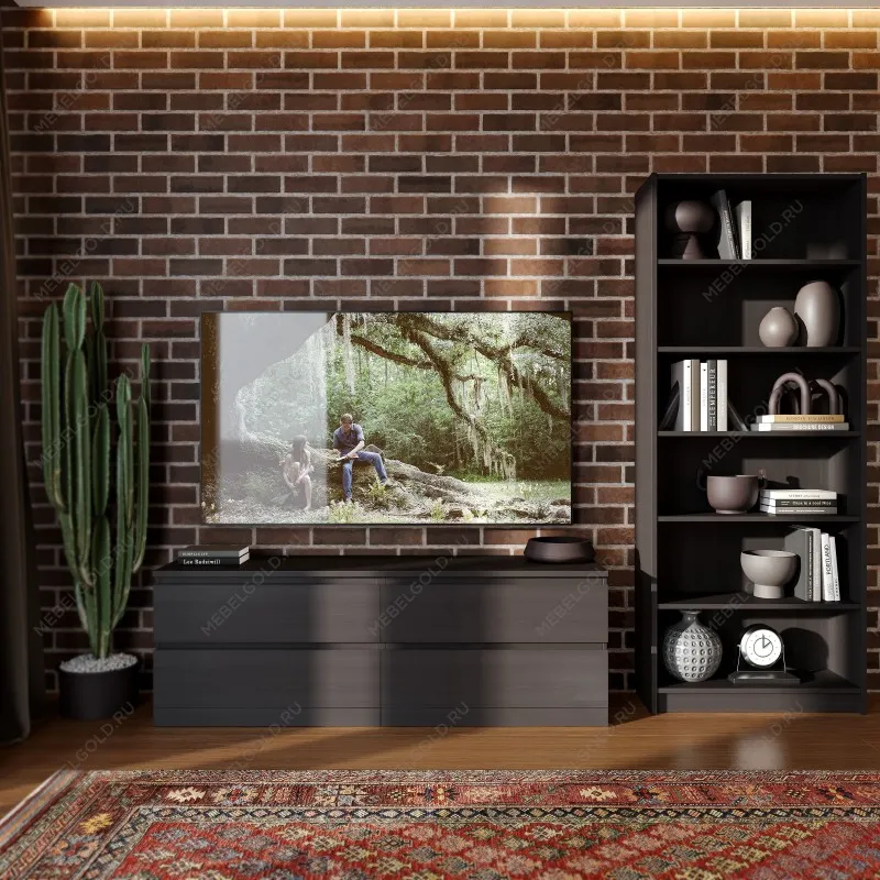 Стеллаж Варма, 6 полок, 78х198х28 см, шпон ясень, черный | изображение 2