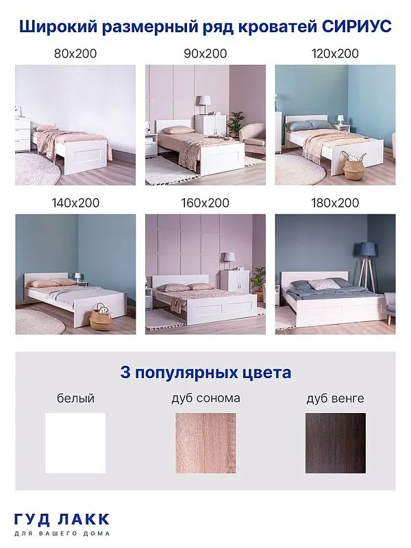 Кровать двуспальная Сириус, 140х200 см, белая | изображение 13
