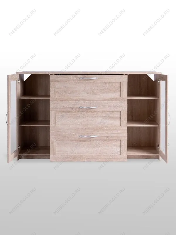 Тумба Сириус, 2 двери со стеклом и 3 ящика, 156х41х95 см, дуб сонома | изображение 8