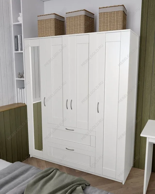 БРИМНЭС / СИРИУС Шкаф ИКЕА / IKEA комбинированный 4 двери и 2 ящика белый (с 1 зеркалом)