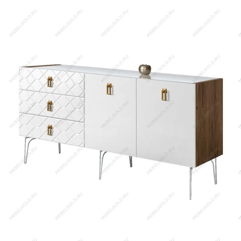 Комод 1.6м Bogemia Woodline Fa (Белый) (Lakobel/Золото) БМКМ-4