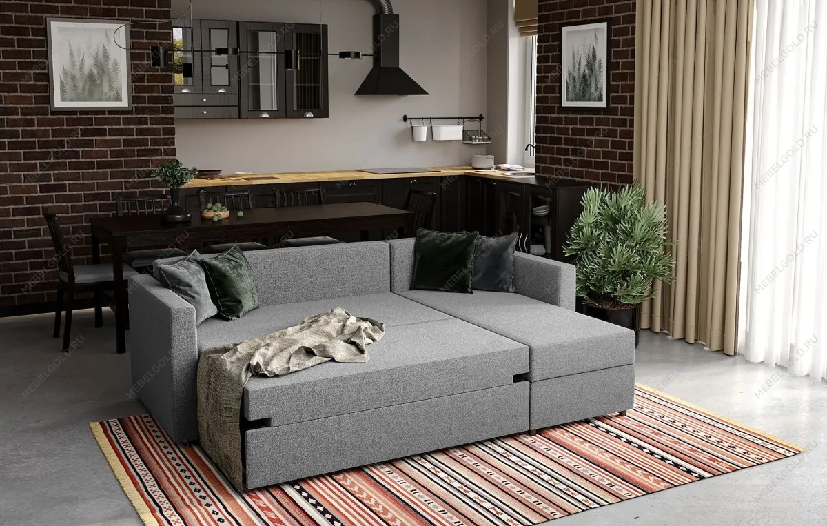 Диван-кровать ВАЛО, 230х91х72 см, короткий подлокотник, светло-серый | изображение 1