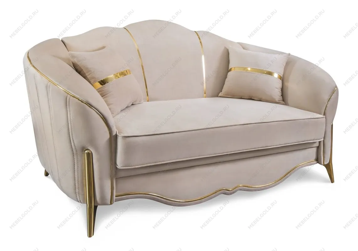 Диван Лара 2х местный бежевый золото