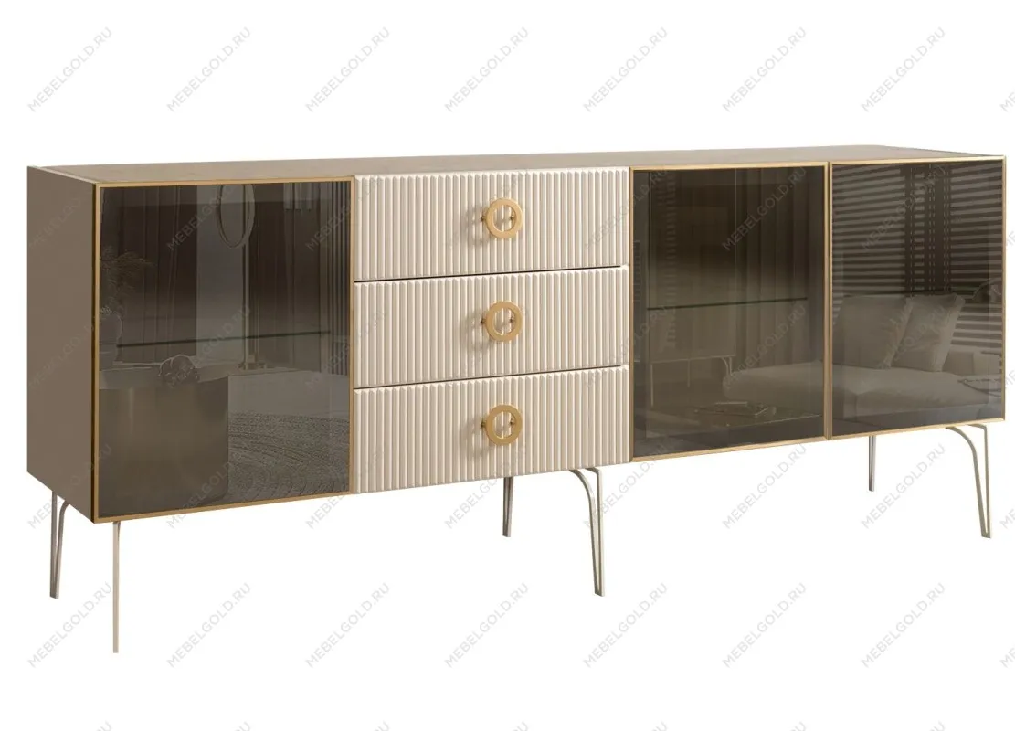 Комод 2.1м Bogemia Fillini (Слоновая кость) (Novabuk/Золото) БМКМ-5(Fi)[5]