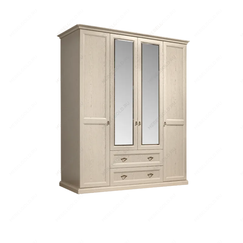 Шкаф 4-х дв. (с зеркалами) для платья и белья с выдвижными ящиками Венеция дуб седан ВНШ1/41