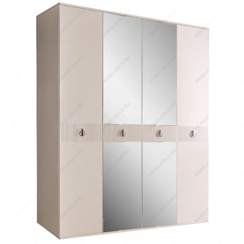 Шкаф 4-х дверный с зеркалом Римини СОЛО (Бежевый/Серебро) РМШ1/4(s)