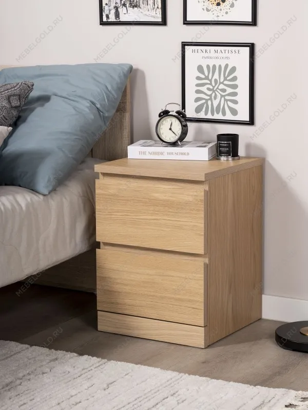 Тумба прикроватная Варма, 2 ящика, 40х55х40 см, шпон натурального дерева, дуб беленый | изображение 1