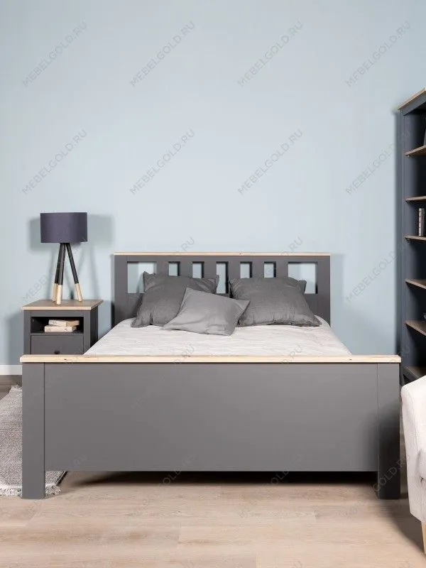 Кровать двуспальная Сага, 160х200 см, серая/ясень | изображение 1