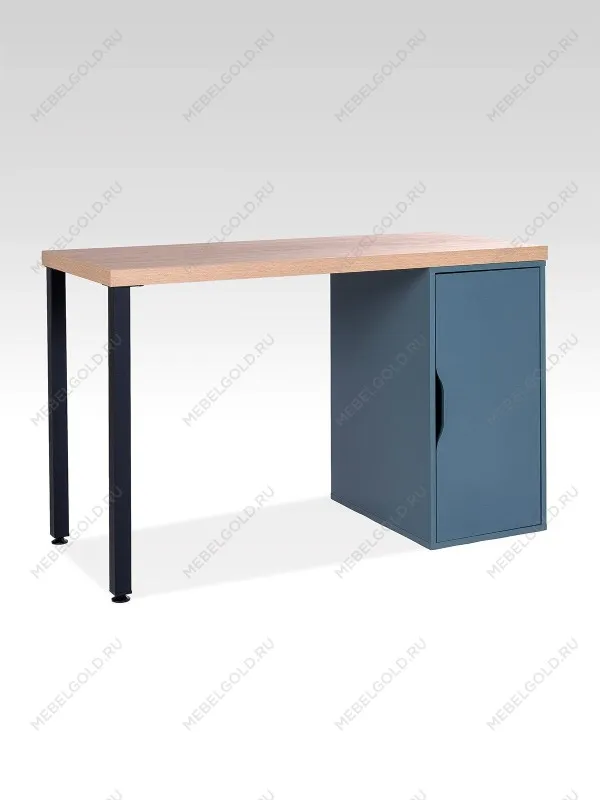 Стол письменный Ингар, с дверцей , 120х75х55 см, серо-бирюзовый/черный, столешница дуб беленый | изображение 10