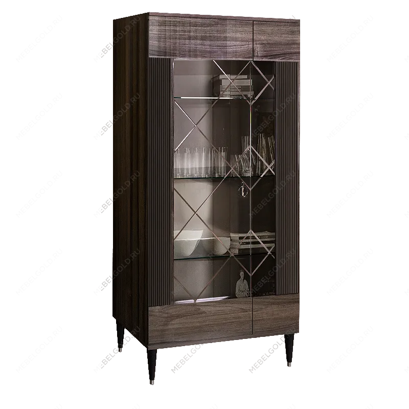 Витрина 2-ств. Римини СОЛО (Орех империя/Золото) (Правая) РМВ2-2С(s)