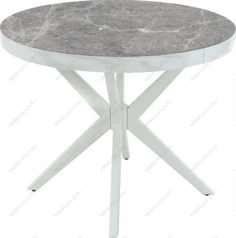 Стол раздвижной Оскар D95 Glass фотопечать (Цвет стекла: Мрамор №5 /цвет дерева: Тон 9 (эмаль белая))