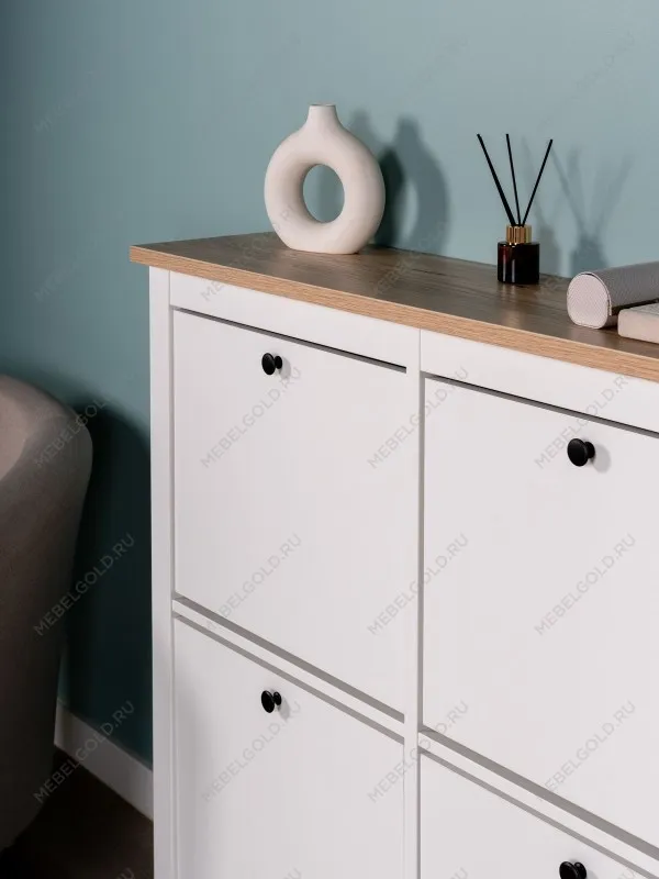 Обувница Сага с 4 откидными ящиками 113х108 белая-ясень | изображение 4