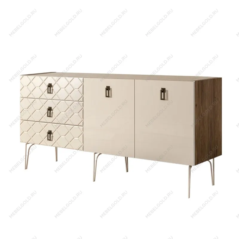 Комод 1.6м Bogemia Woodline Fa (Слоновая кость) (Novabuk/Черный) БМКМ-4