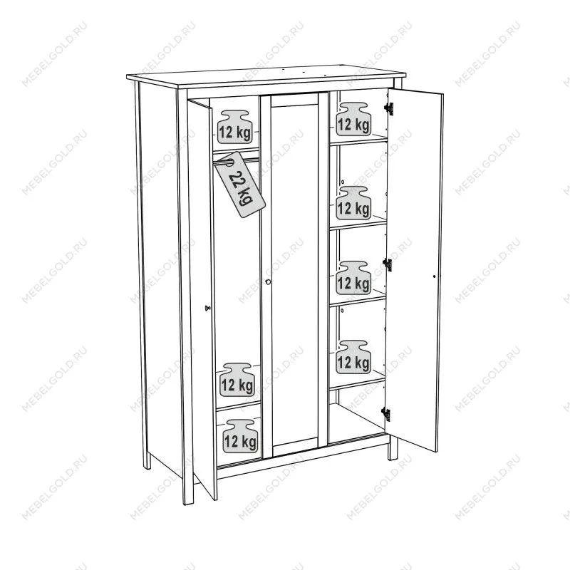 Шкаф распашной Сага, 3 двери, 132х64х215 см, серый/ясень | изображение 11