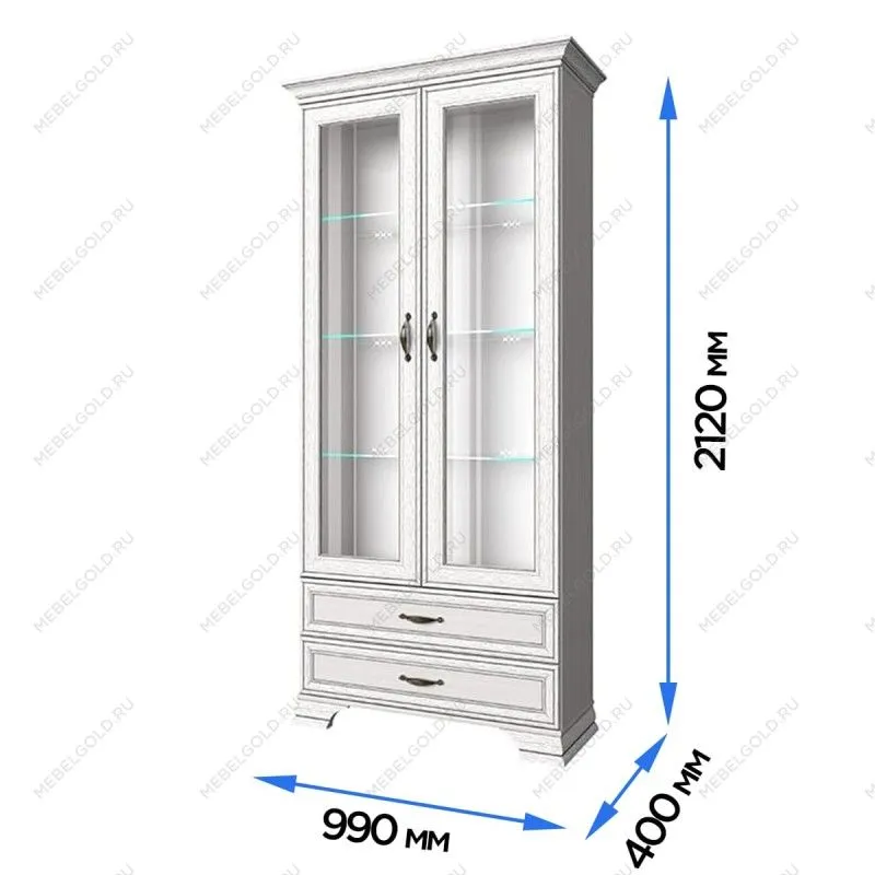 Шкаф с витриной Тиффани 2V2S вудлайн кремовый - Выставка Лобня | изображение 2