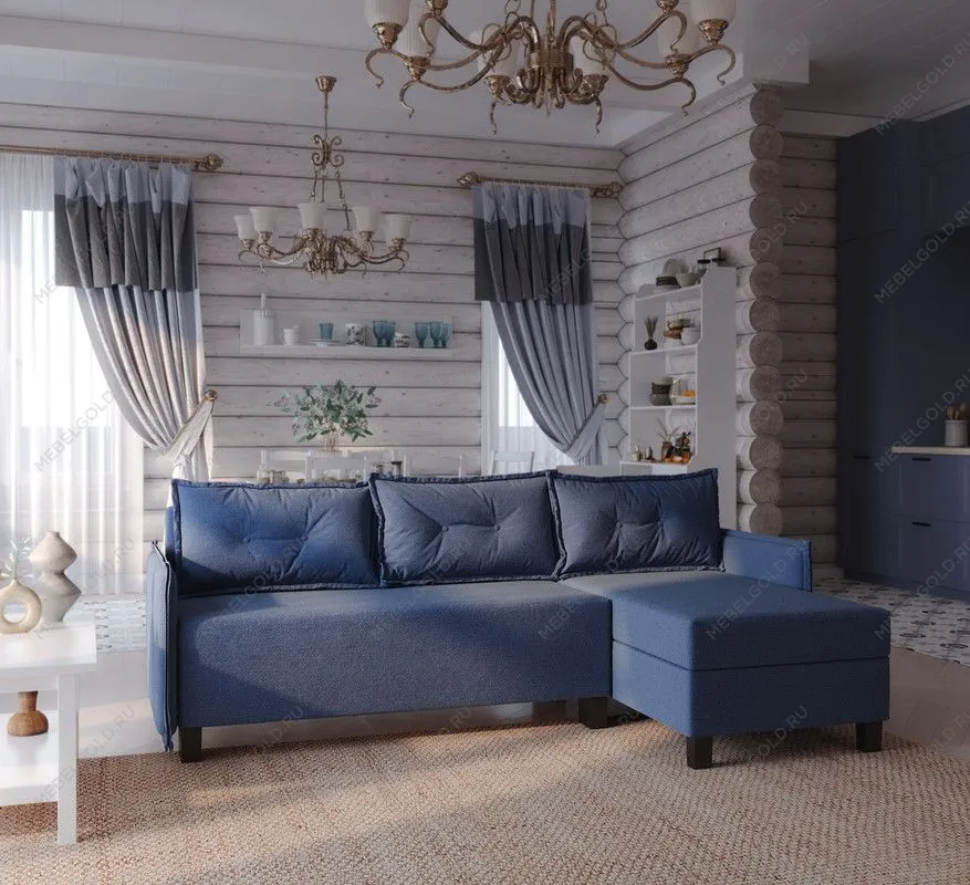 Диван-кровать угловой Киркас синий, рогожка | изображение 3