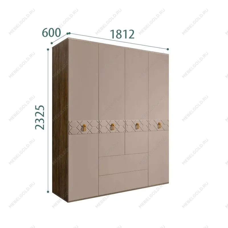 Шкаф 4-х дверный с ящиками Bogemia Woodline Fa (Мокка/Золото) БМШ2/41
