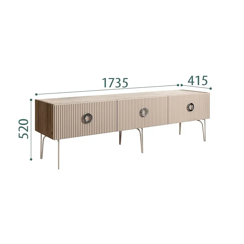 Тумба под телевизор 1.6м Bogemia Woodline Fi (Ваниль) (Novabuk/Хром) БМТ-1(Fi)