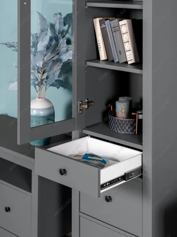 Шкаф с витриной Сага, 50х41х215 см, серый | изображение 4