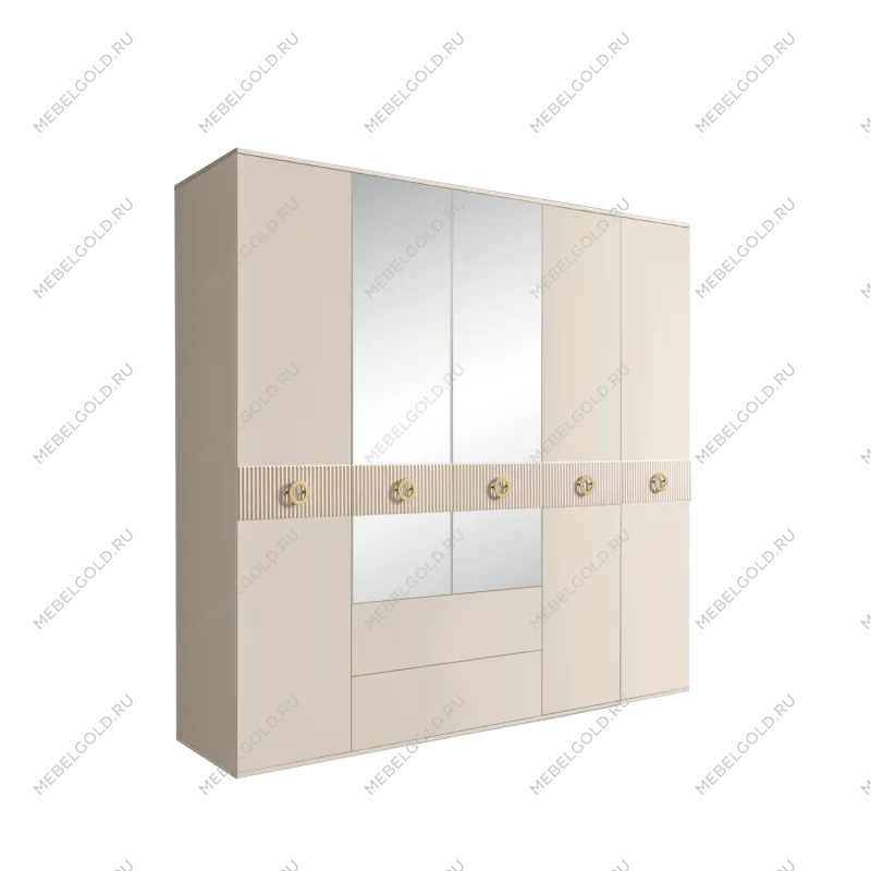 Шкаф 5-ти дверный с зеркалами, с ящиками, Bogemia Fillini (Слоновая кость/Золото) БМШ1/51(Fi)